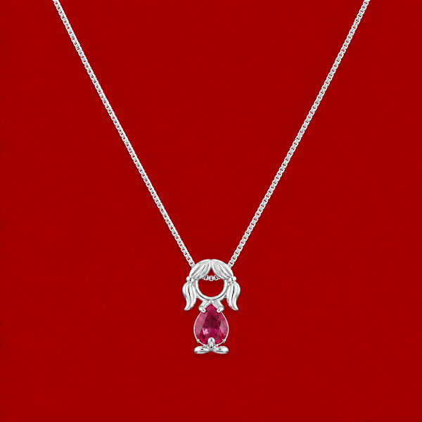 Colar Menina com Vestido de Zircônia Rosa em Prata 925