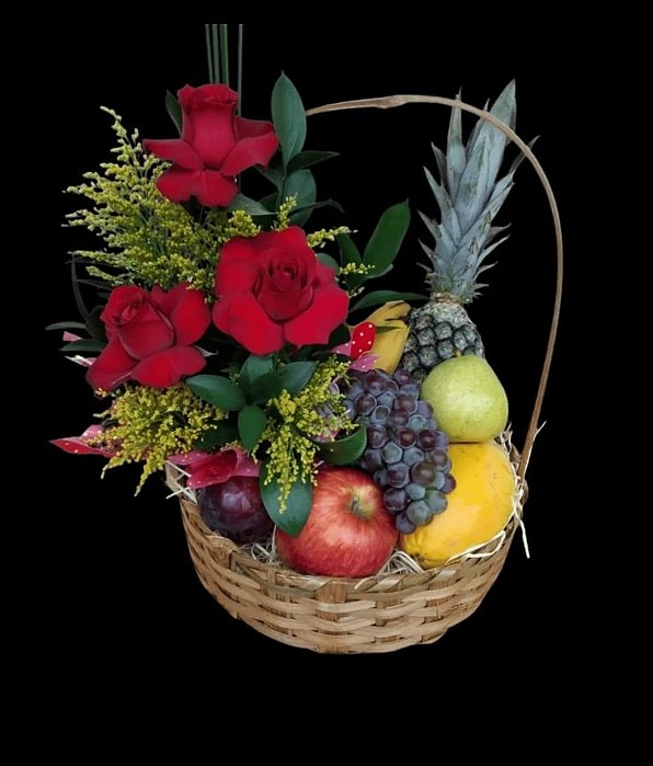 Cesta de Frutas com Rosas