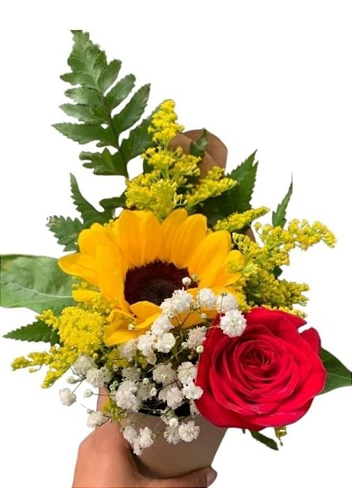 Arranjo com uma Rosa e um Girassol