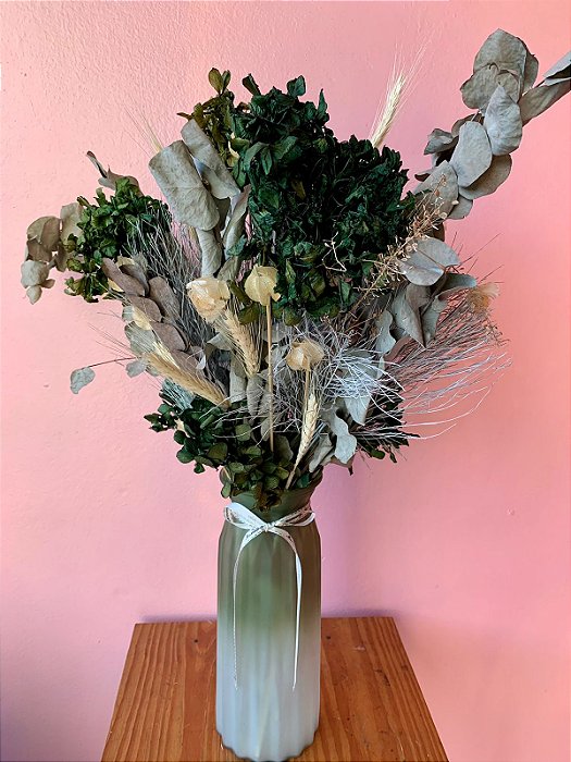 Vaso de Flores Desidratadas Verde