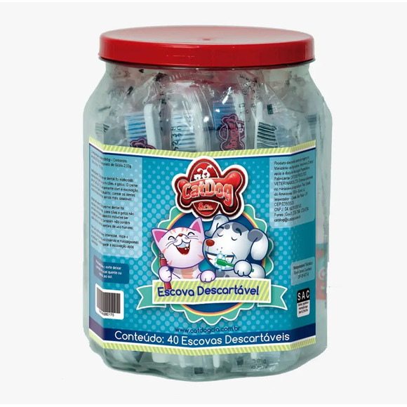 Pote com 40 Kits Escova Descartável + Creme Misto 5g Catdog Único