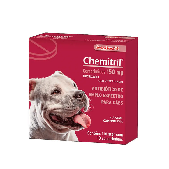 Antibiótico Chemitril 150mg para Cães Chemitec 10 comprimidos