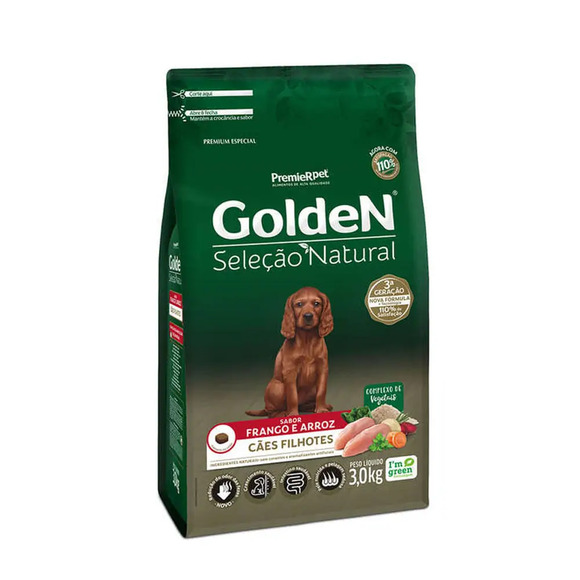 Ração Golden Seleção Natural Cães Filhotes Frango e Arroz 3 kg