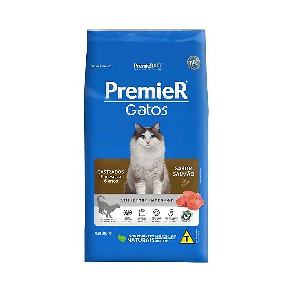 Ração Premier Ambientes Internos Gatos Castrados 6 Meses a 6 Anos Salmão 1, 5 kg