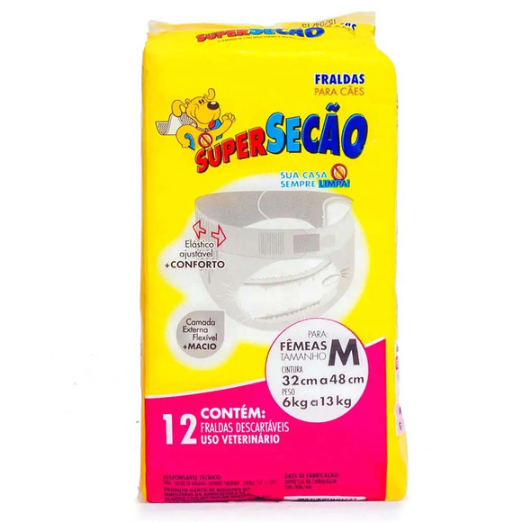 Fralda Descartável para Fêmea Super Secão Petix 12 unidades M
