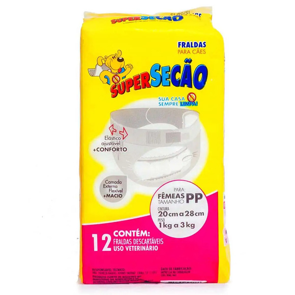 Fralda Descartável para Fêmea Super Secão Petix 12 unidades PP