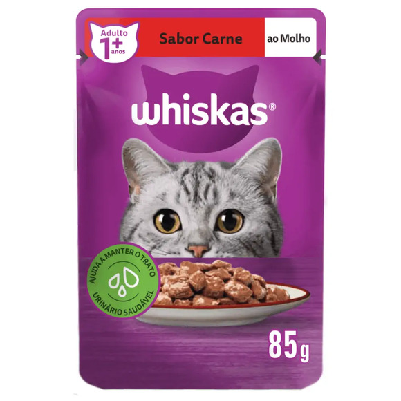 Ração Úmida Whiskas Sachê Carne ao Molho Gatos Adultos 85 g