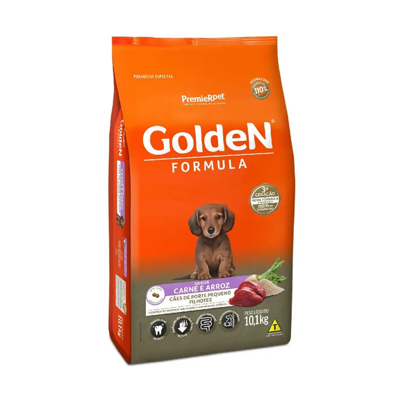 Ração Golden Formula Cães Filhotes Raças Pequenas Carne e Arroz 10,1 kg