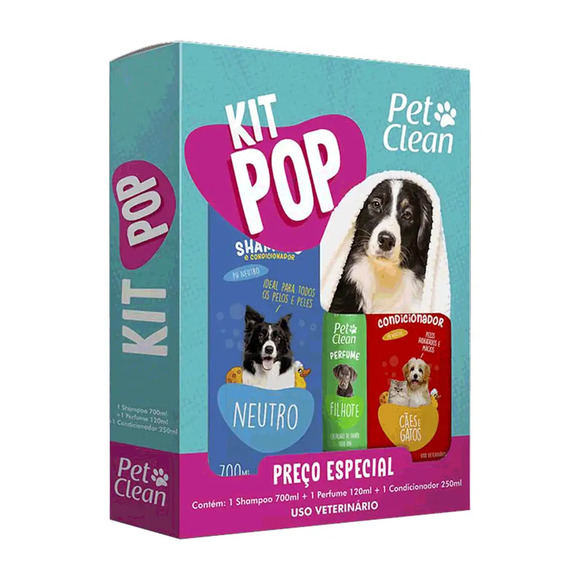Kit Pop Shampoo, Condicionador e Perfume Pet Clean Único