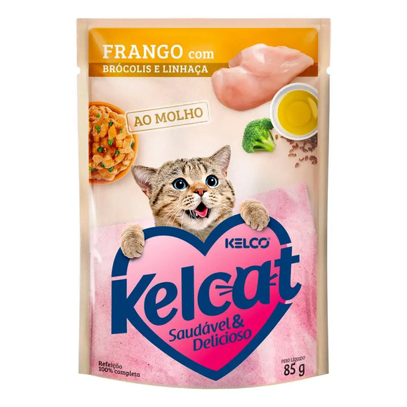 Ração Úmida Kelcat Frango Com Brócolis e Linhaça 85 g