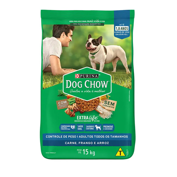 Ração Dog Chow Cães Adultos Controle de Peso Carne, Frango e Arroz 15 kg