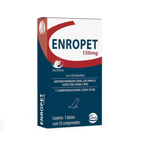 Antibiótico Enropet 150 mg Ceva para Cães 10 comprimidos