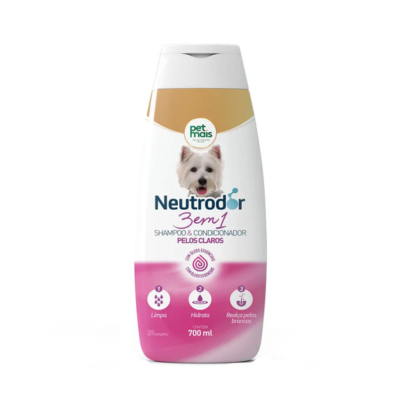 Shampoo e Condicionador 3 em 1 para Pelos Claros Neutrodor Petmais 700 ml