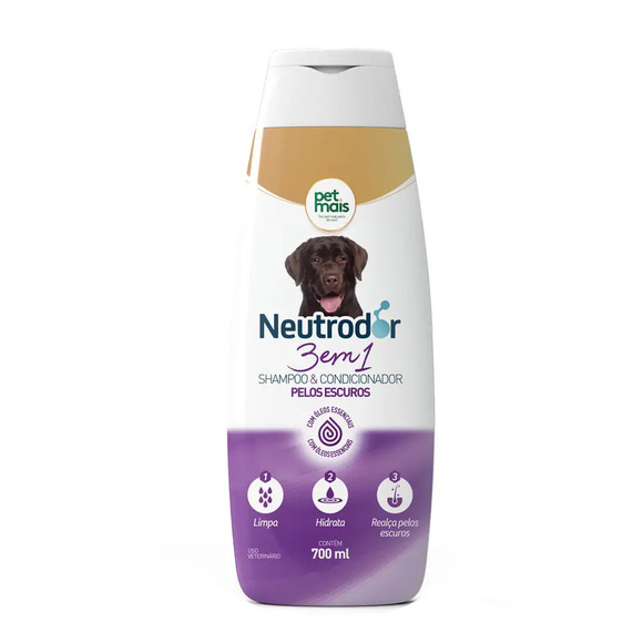Shampoo e Condicionador 3 em 1 para Pelos Escuros Neutrodor Petmais 700 ml