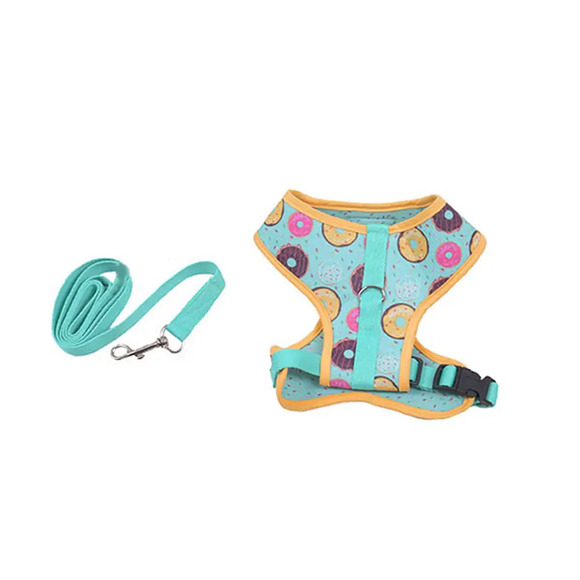 Coleira Peitoral Cães e Gatos Donuts Emporium Distripet Verde Água PP