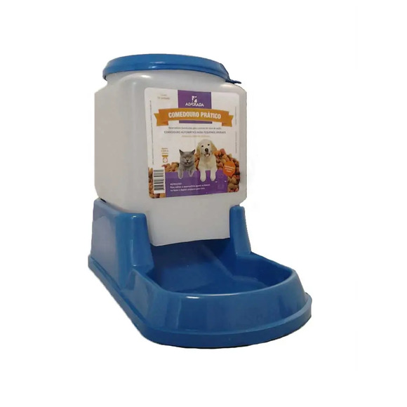 Comedouro Prático Automático Cães e Gatos Azul Único