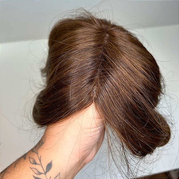 Topo para Cabeça Cabelo Orgânico Castanho 30cm