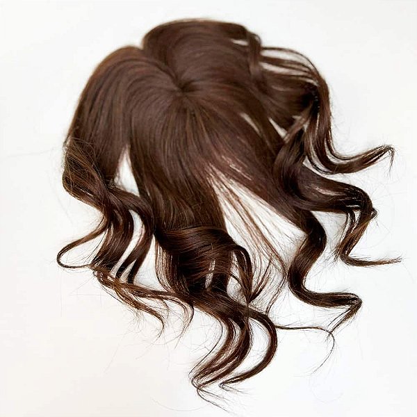 Topo para Cabeça Cabelo Humano Castanho 30cm