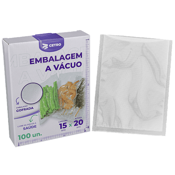 Embalagem a Vácuo 15x20cm - 100 Unidades Gofrada Transparente em Sacos Pré-Formados