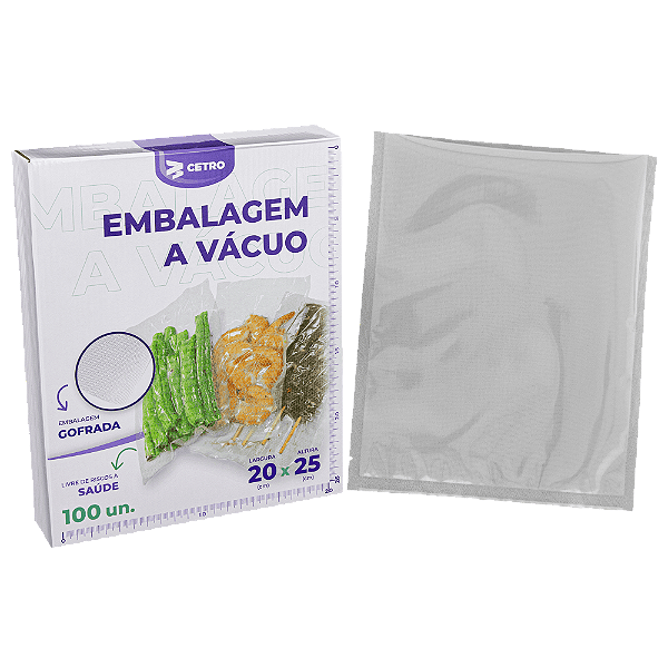 Embalagem a Vácuo 20x25cm - 100 Unidades Gofrada Transparente em Sacos Pré-Formados