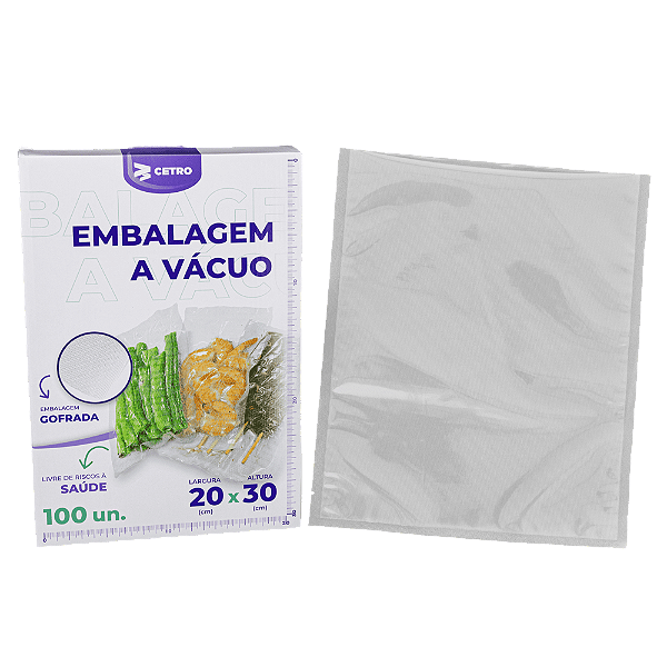 Embalagem a Vácuo 20x30cm - 100 Unidades Gofrada Transparente em Sacos Pré-Formados
