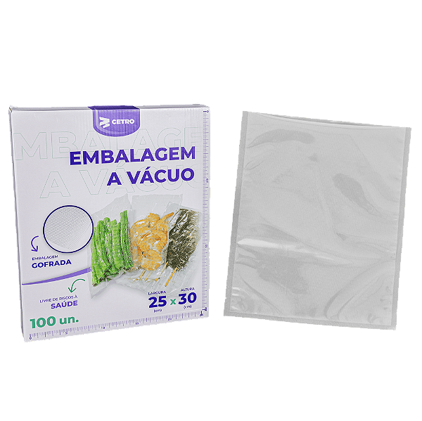 Embalagem a Vácuo 25x30cm - 100 Unidades Gofrada Transparente em Sacos Pré-Formados