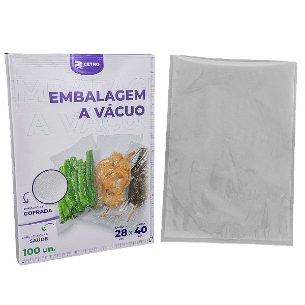 Embalagem a Vácuo 28x40cm - 100 Unidades Gofrada Transparente em Sacos Pré-Formados
