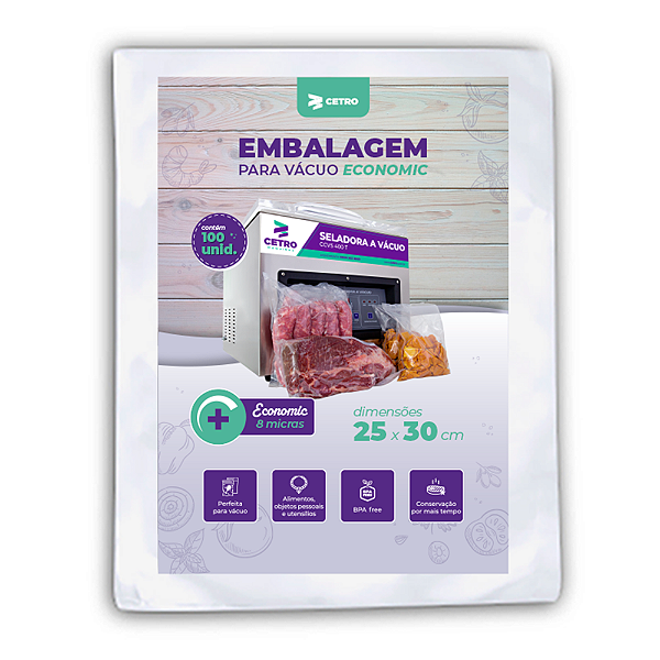 Embalagem a Vácuo Economic 25x30x0,08 - 100 Unidades