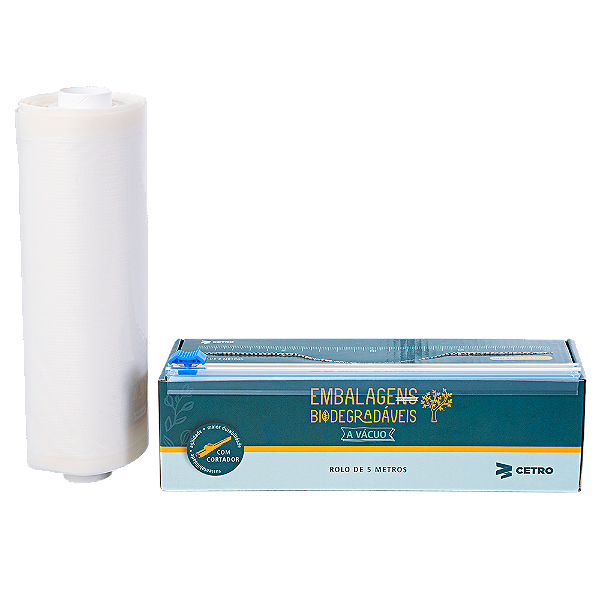 Embalagem a Vácuo Biodegradável 20x500cm Gofrada em Rolo e Caixa com Cortador