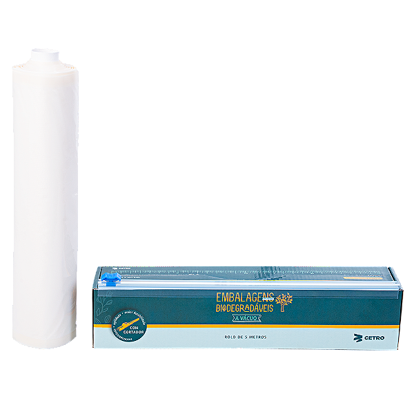 Embalagem a Vácuo Biodegradável 28x500cm Gofrada em Rolo e Caixa com Cortador