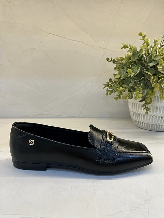 Loafer Feminino Bico Quadrado Preto e Blush Santinelli