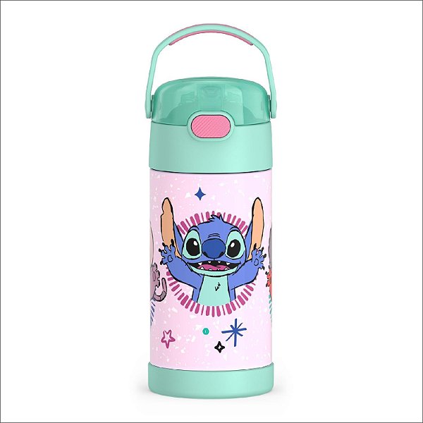 Garrafa Thermos Stitch Infantil 355 Ml Cor Rosa/verde
