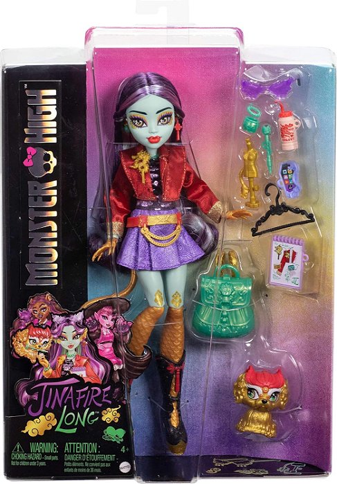 Boneca Monster High Jinafire Long, Dragão com Cachorro de Estimação Cloudy “Yun Yun