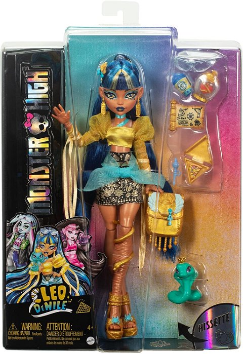 Boneca Monster High Articulável Cleo Novo Visual com Pet Hissette e Acessórios, Para crianças a partir de 4 anos