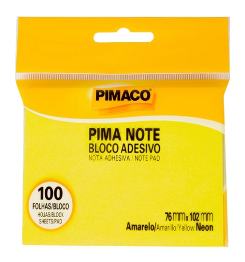 Bloco Adesivo "Post it" 76x102mm Amarelo Neon c/100 folhas - Pimaco