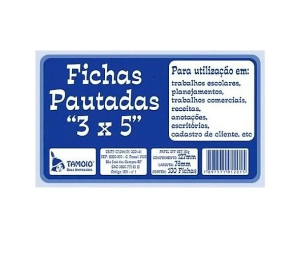 Ficha Pautada nº1 3x5 c/100 fichas
