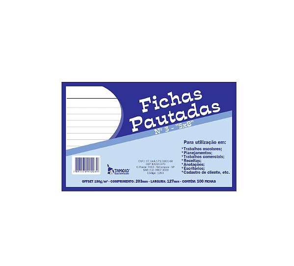 Ficha Pautada nº3 5x8 c/100 fichas