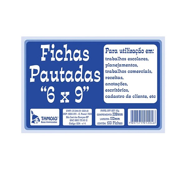 Ficha Pautada nº4 6x9 c/100 fichas