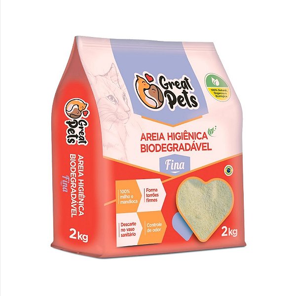 Areia BiodegradaÌ?vel Great Pets Milho E Mandioca Fina 2Kg