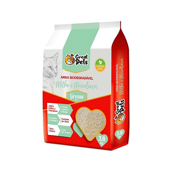 Areia BiodegradaÌ?vel Great Pets Milho E Mandioca Grossa 38Kg