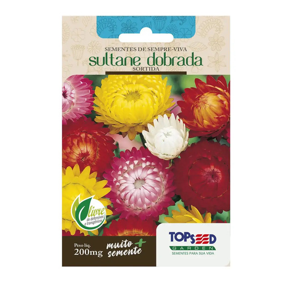 Sementes de Sempre Viva Sultane Dobrada Sortida Tradicional Topseed Garden Único