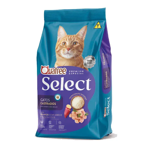 Ração Quatree select gatos castrados frango