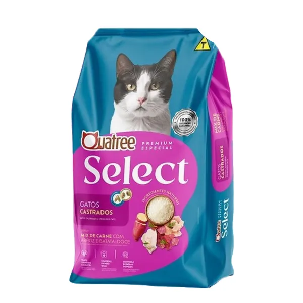 Ração Quatree select gatos Castrados Mix de carne