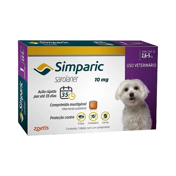 Antipulgas  carrapaticica e sarnicida Simparic 5 mg Para Cães 2,6 a 5 kg