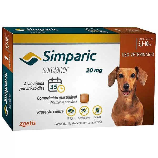 Antipulgas  carrapaticica e sarnicida Simparic 20 mg Para Cães 5,1 a 10 kg