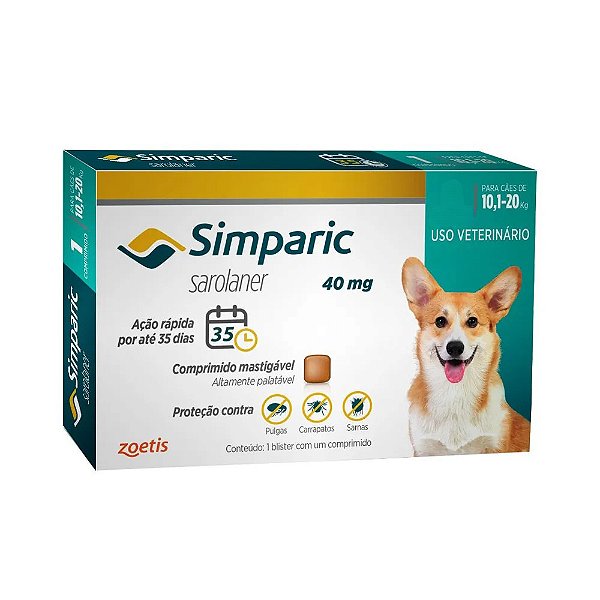 Antipulgas  carrapaticica e sarnicida Simparic 40 mg Para Cães 10,1 a 20 kg