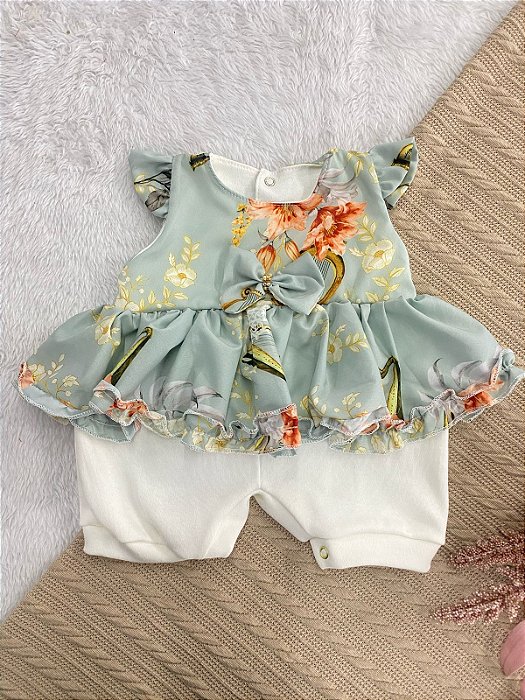 Macacão Curto Estampado Modelo Vestido para Menina - Verão e Banho de Sol