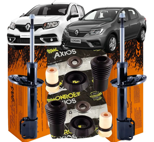 Par Amortecedor Dianteiro + Kit Batente Axios Sandero Logan