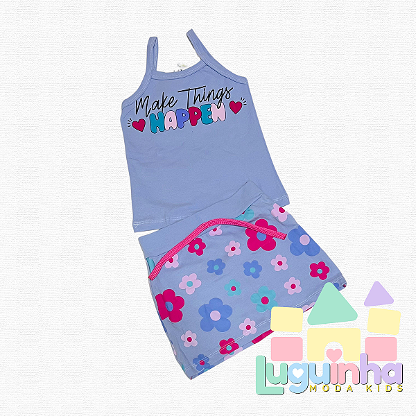 Conjunto Cotton Flowers Camiseta com Saia