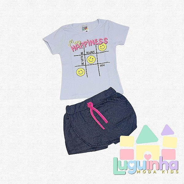 Conjunto Blusa Cotton Short/Saia Malha Jeans